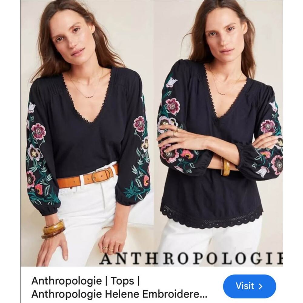Sz XS -‎ Anthropologie embroidered sleeve tunic